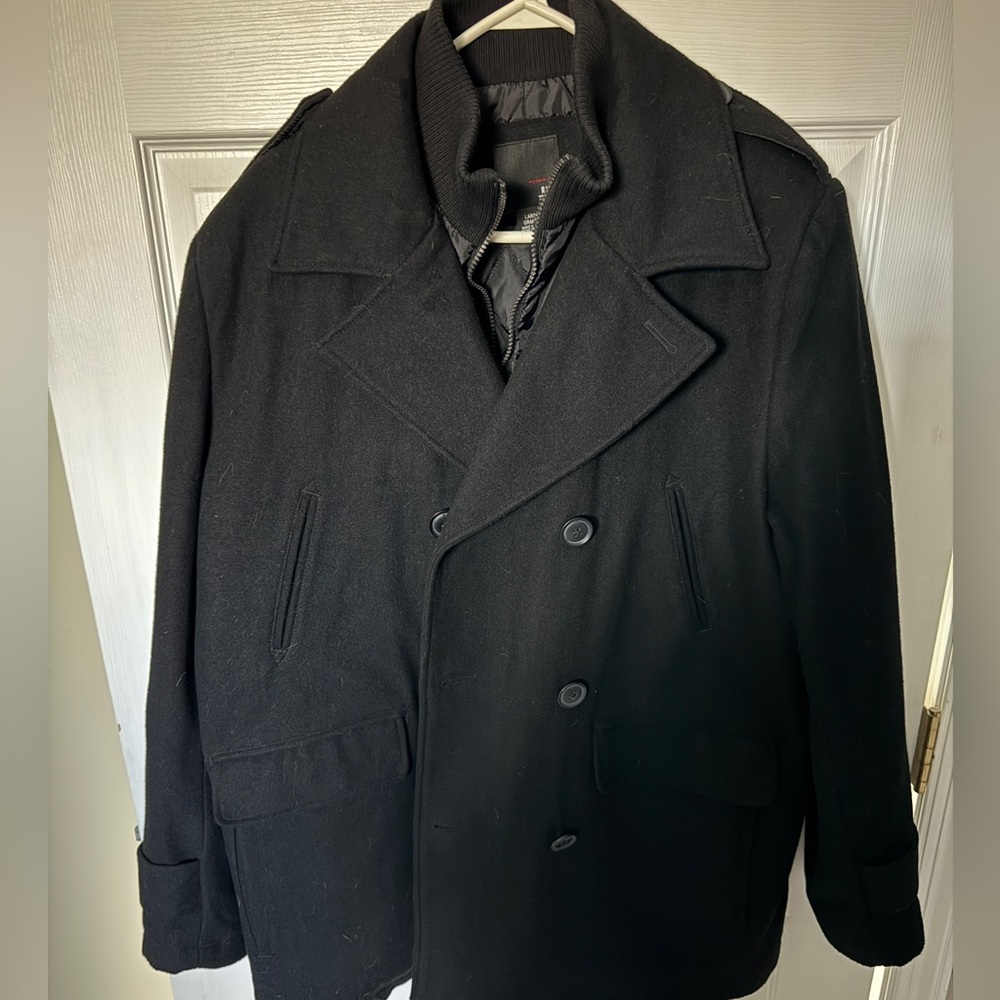 JF Ferrar Men's Black Peacoat - Size Large - Stylish & Warm!